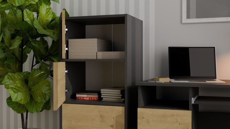 Komoda Alma nowoczesna bezuchwytowa do salonu 50 cm antracyt/dąb artisan