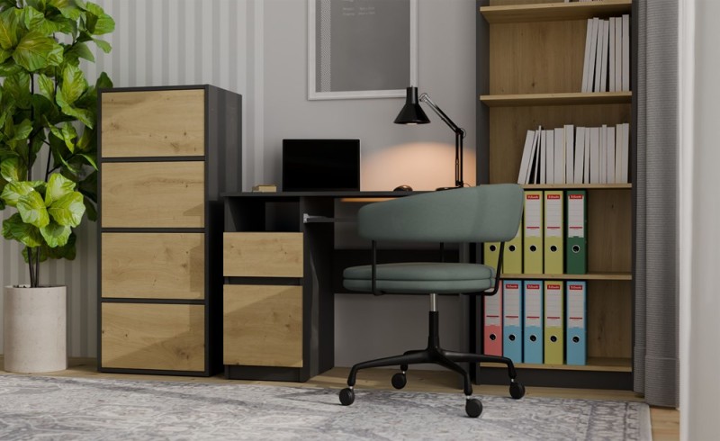 Komoda Alma nowoczesna bezuchwytowa do salonu 50 cm antracyt/dąb artisan