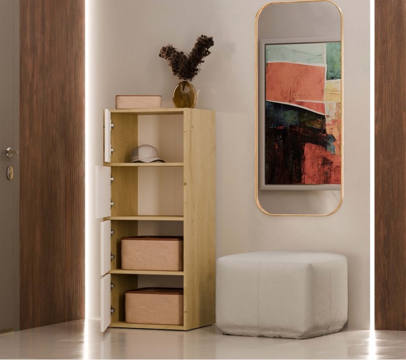 Komoda Alma nowoczesna bezuchwytowa do salonu 50 cm dąb artisan/biały