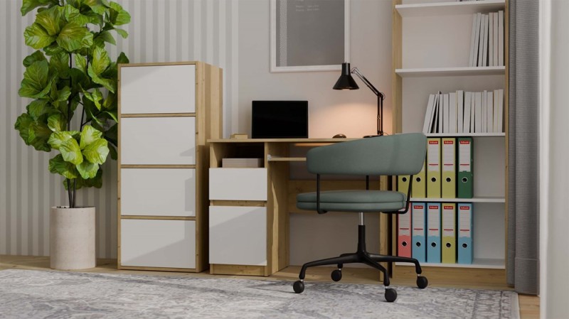 Komoda Alma nowoczesna bezuchwytowa do salonu 50 cm dąb artisan/biały