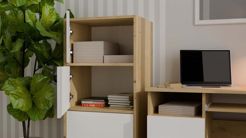 Komoda Alma nowoczesna bezuchwytowa do salonu 50 cm dąb artisan/biały