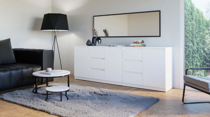 Komoda Costa 6 szuflad 3 drzwi do salonu 200 cm biały