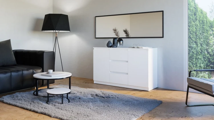 Komoda Costa 6 szuflad 3 drzwi do salonu 200 cm biały