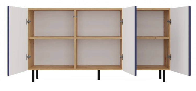 Komoda Kama Slim trzydrzwiowa ryflowany front lamele 150 cm dąb artisan/granatowy