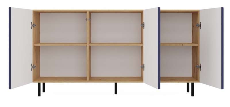 Komoda Kama Slim trzydrzwiowa ryflowany front lamele 150 cm dąb artisan/granatowy