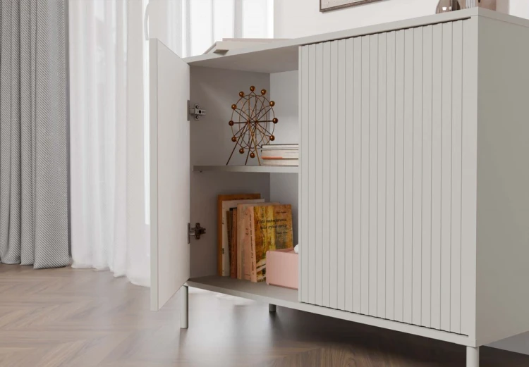 Komoda Kamaro 2D Slim dwudrzwiowa ryflowany front lamele 100 cm kaszmir