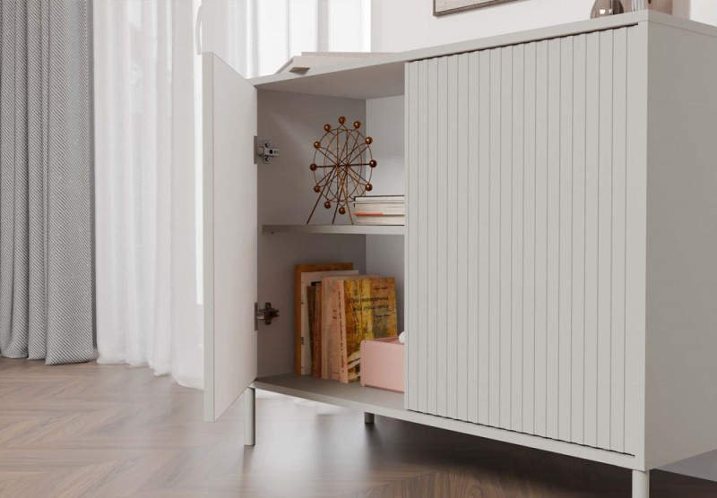 Komoda Kamaro 2D Slim dwudrzwiowa ryflowany front lamele 100 cm kaszmir