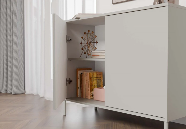 Komoda Kamaro 2D Slim dwudrzwiowa gładki i ryflowany front lamele 100 cm kaszmir