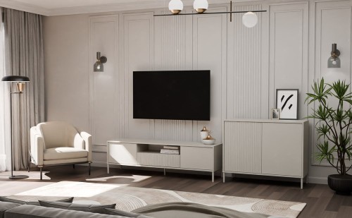 Komoda Kamaro 2D Slim dwudrzwiowa gładki i ryflowany front lamele 100 cm kaszmir