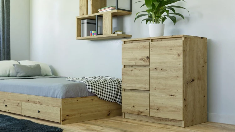 Komoda Malwa 1D3S jednodrzwiowa z 3 szufladami do salonu 80 cm dąb artisan