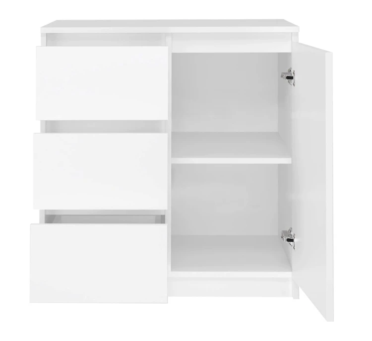 Komoda Malwa 1D3S jednodrzwiowa z 3 szufladami do salonu 80 cm biały