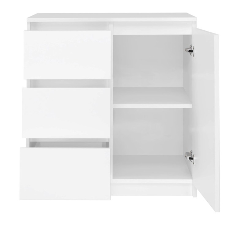 Komoda Malwa 1D3S jednodrzwiowa z 3 szufladami do salonu 80 cm biały