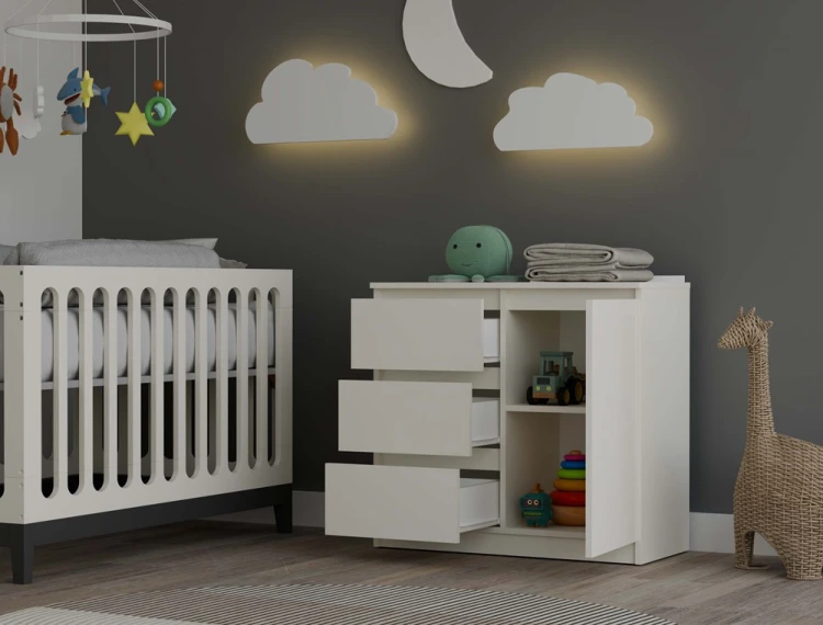 Komoda Malwa 1D3S jednodrzwiowa z 3 szufladami do salonu 80 cm kaszmir