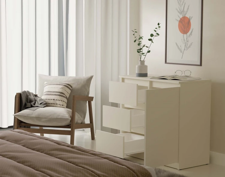 Komoda Malwa 1D3S jednodrzwiowa z 3 szufladami do salonu 80 cm kaszmir