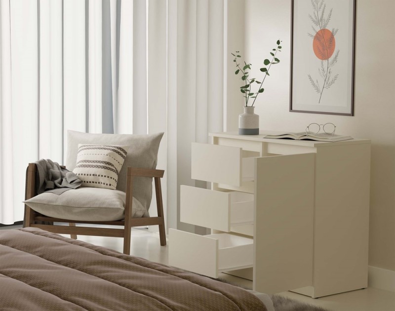 Komoda Malwa 1D3S jednodrzwiowa z 3 szufladami do salonu 80 cm kaszmir