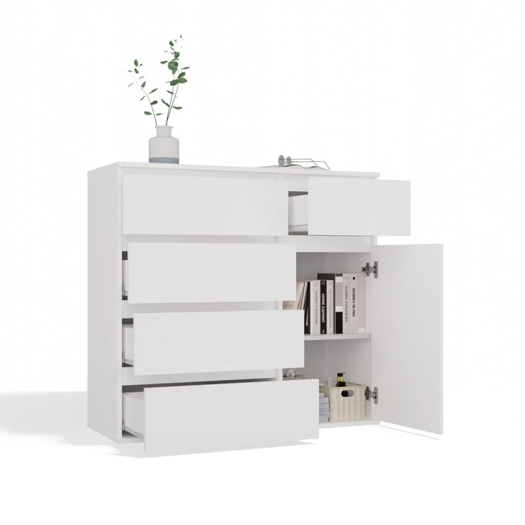 Komoda Malwa 1D5S jednodrzwiowa z 5 szufladami do salonu 100 cm biały