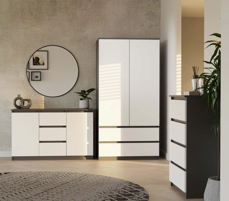 Komoda Malwa 2D3S dwudrzwiowa z 3 szufladami do salonu 120 cm antracyt/biały