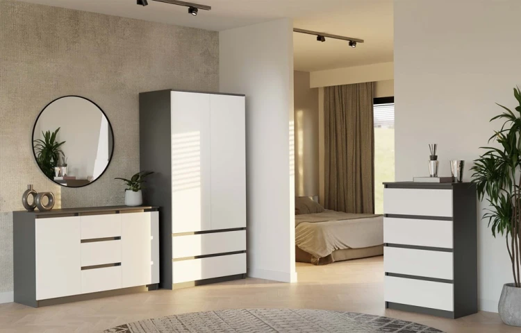 Komoda Malwa 2D3S dwudrzwiowa z 3 szufladami do salonu 120 cm antracyt/biały