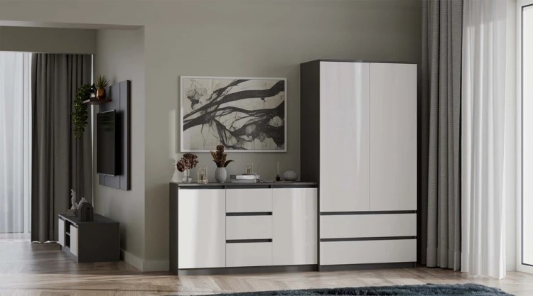 Komoda Malwa 2D3S dwudrzwiowa z 3 szufladami do salonu 120 cm antracyt/biały