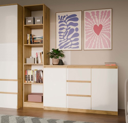 Komoda Malwa 2D3S dwudrzwiowa z 3 szufladami do salonu 120 cm dąb artisan/biały