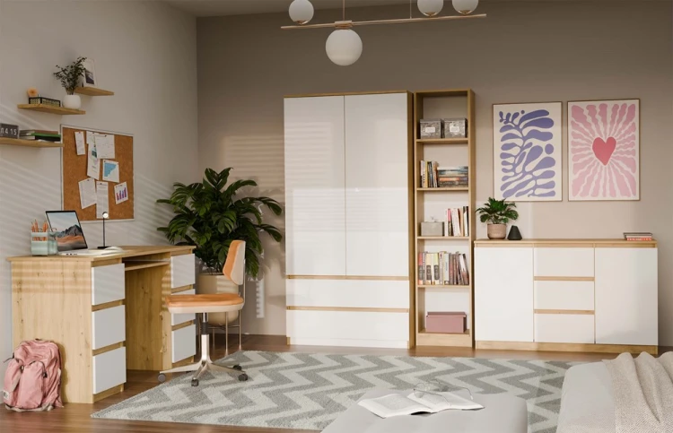 Komoda Malwa 2D3S dwudrzwiowa z 3 szufladami do salonu 120 cm dąb artisan/biały