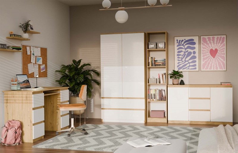 Komoda Malwa 2D3S dwudrzwiowa z 3 szufladami do salonu 120 cm dąb artisan/biały