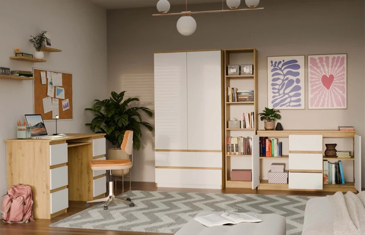 Komoda Malwa 2D3S dwudrzwiowa z 3 szufladami do salonu 120 cm dąb artisan/biały