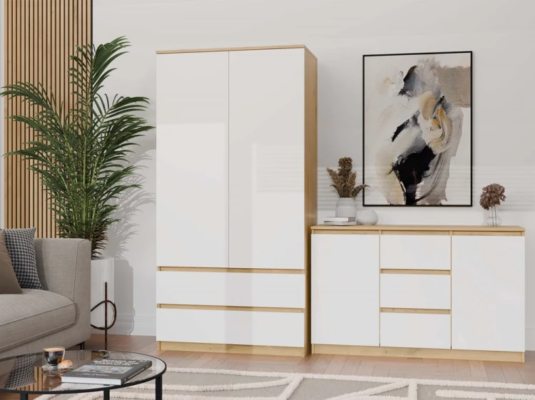 Komoda Malwa 2D3S dwudrzwiowa z 3 szufladami do salonu 120 cm dąb artisan/biały