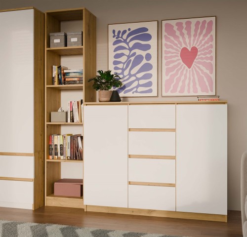 Komoda Malwa 2D4S dwudrzwiowa z 4 szufladami do salonu 120 cm dąb artisan/biały