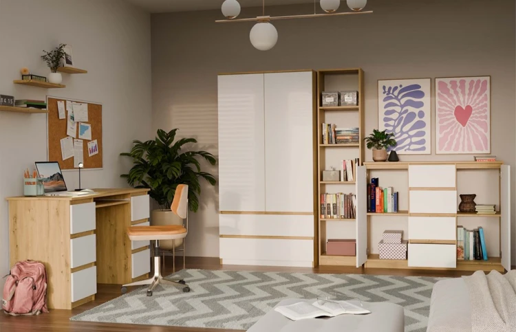 Komoda Malwa 2D4S dwudrzwiowa z 4 szufladami do salonu 120 cm dąb artisan/biały