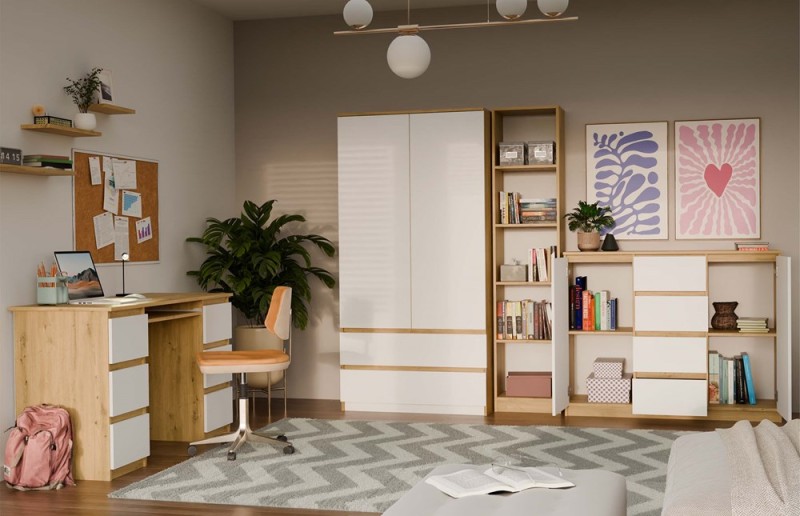 Komoda Malwa 2D4S dwudrzwiowa z 4 szufladami do salonu 120 cm dąb artisan/biały