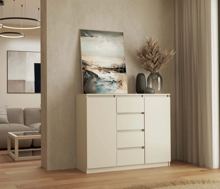 Komoda Malwa 2D4S dwudrzwiowa z 4 szufladami do salonu 120 cm kaszmir