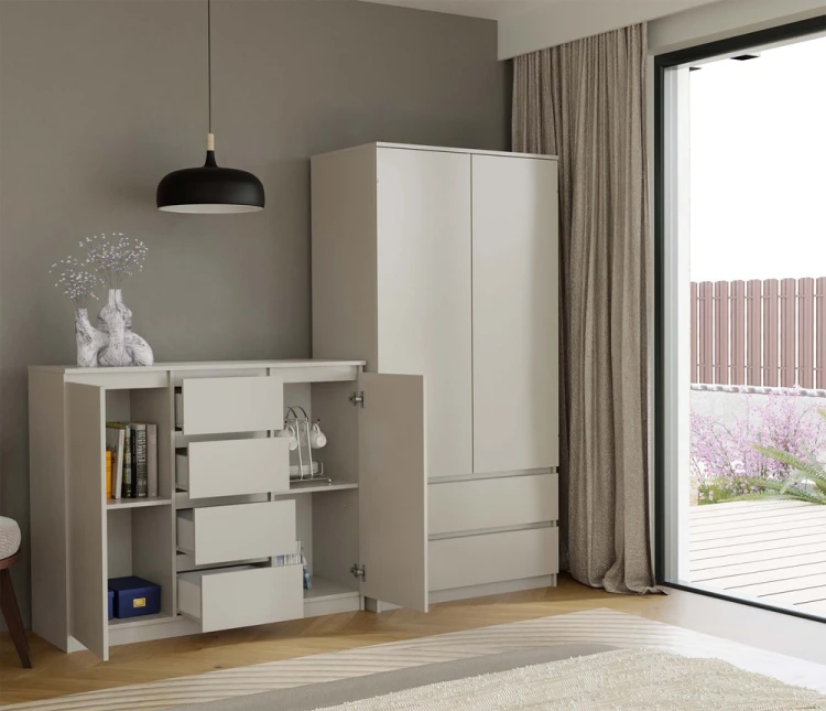 Komoda Malwa 2D4S dwudrzwiowa z 4 szufladami do salonu 120 cm kaszmir