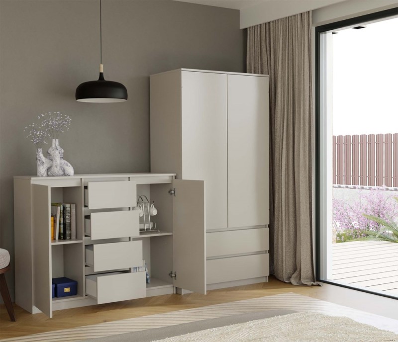 Komoda Malwa 2D4S dwudrzwiowa z 4 szufladami do salonu 120 cm kaszmir