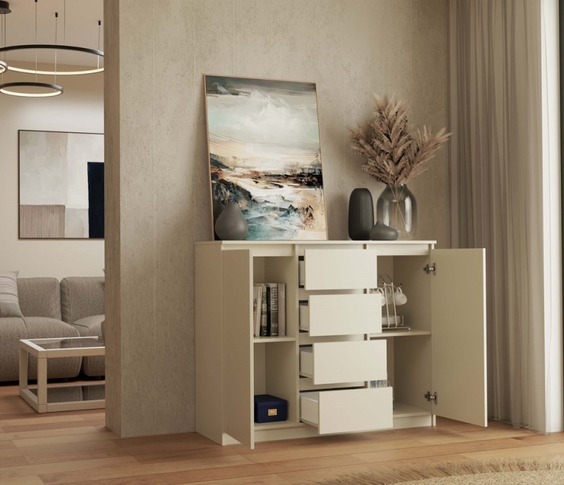 Komoda Malwa 2D4S dwudrzwiowa z 4 szufladami do salonu 120 cm kaszmir