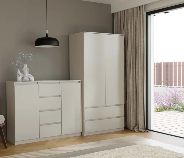 Komoda Malwa 2D4S dwudrzwiowa z 4 szufladami do salonu 120 cm kaszmir