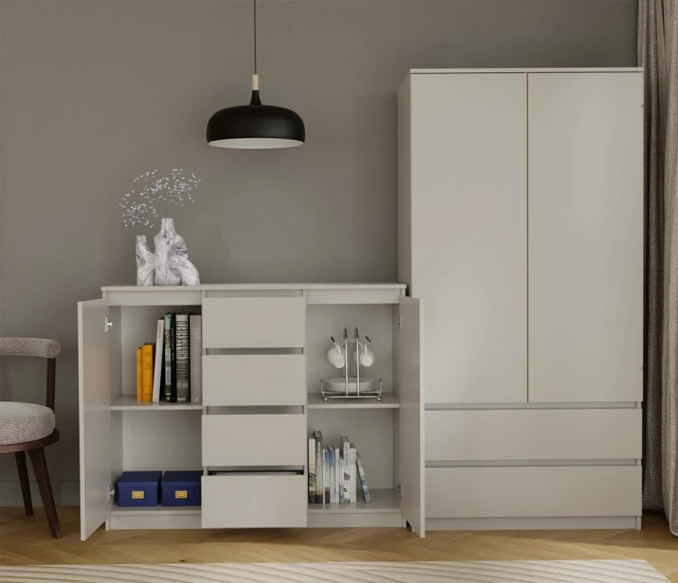 Komoda Malwa 2D4S dwudrzwiowa z 4 szufladami do salonu 120 cm kaszmir