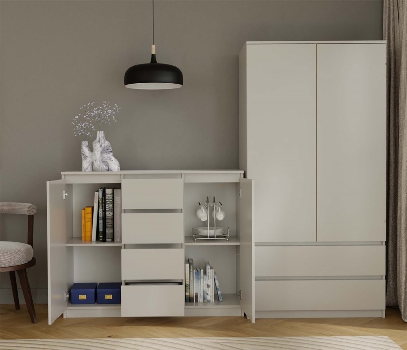 Komoda Malwa 2D4S dwudrzwiowa z 4 szufladami do salonu 120 cm kaszmir