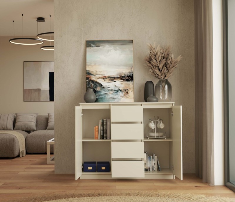 Komoda Malwa 2D4S dwudrzwiowa z 4 szufladami do salonu 120 cm kaszmir