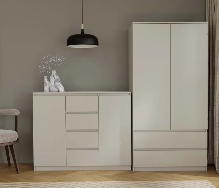 Komoda Malwa 2D4S dwudrzwiowa z 4 szufladami do salonu 120 cm kaszmir