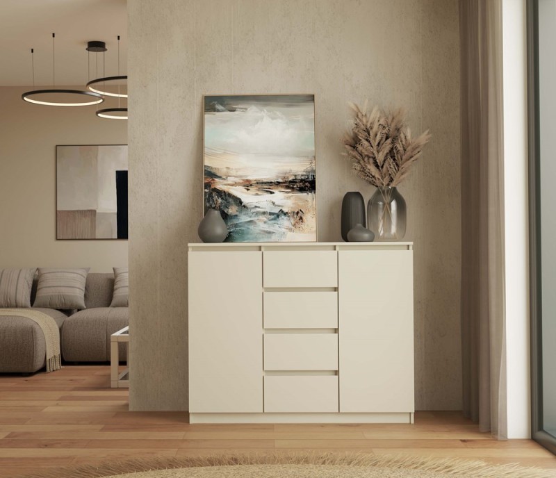 Komoda Malwa 2D4S dwudrzwiowa z 4 szufladami do salonu 120 cm kaszmir