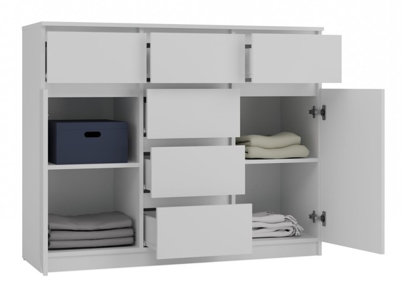 Komoda Malwa 2D6S dwudrzwiowa z 6 szufladami do salonu 120 cm biały