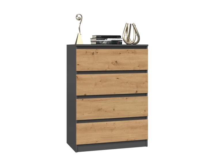 Komoda Malwa M4 z szufladami do salonu 70 cm antracyt/dąb artisan