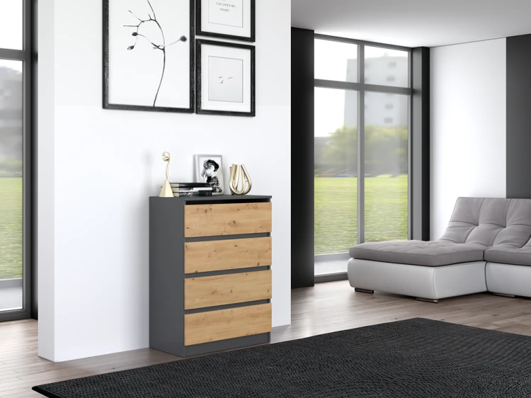 Komoda Malwa M4 z szufladami do salonu 70 cm antracyt/dąb artisan