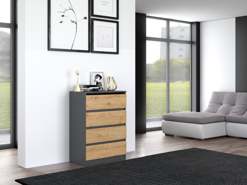 Komoda Malwa M4 z szufladami do salonu 70 cm antracyt/dąb artisan