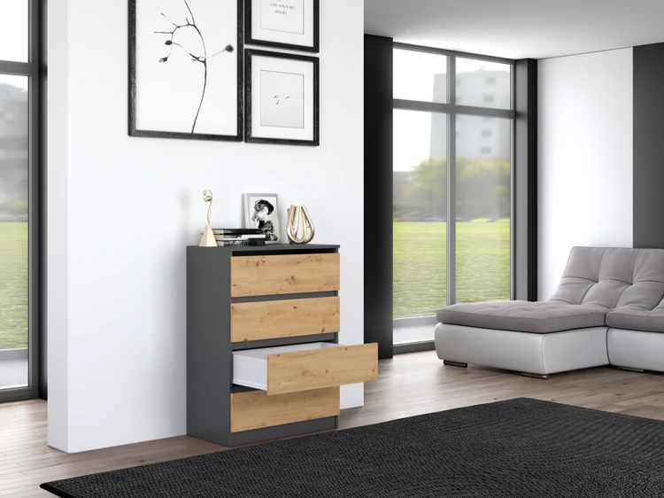 Komoda Malwa M4 z szufladami do salonu 70 cm antracyt/dąb artisan