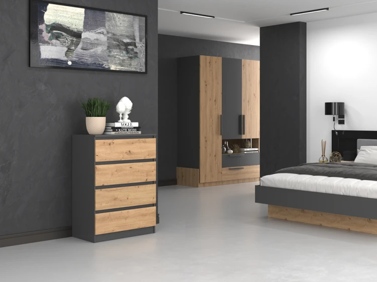 Komoda Malwa M4 z szufladami do salonu 70 cm antracyt/dąb artisan