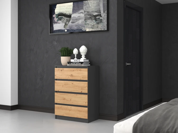 Komoda Malwa M4 z szufladami do salonu 70 cm antracyt/dąb artisan
