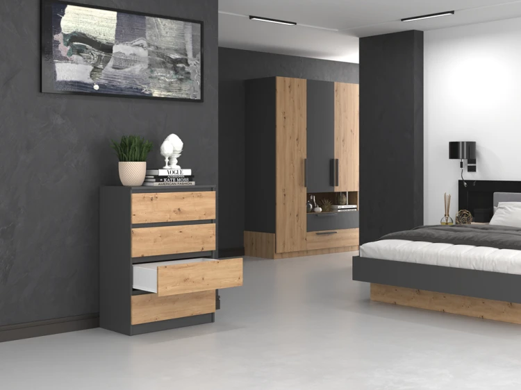 Komoda Malwa M4 z szufladami do salonu 70 cm antracyt/dąb artisan
