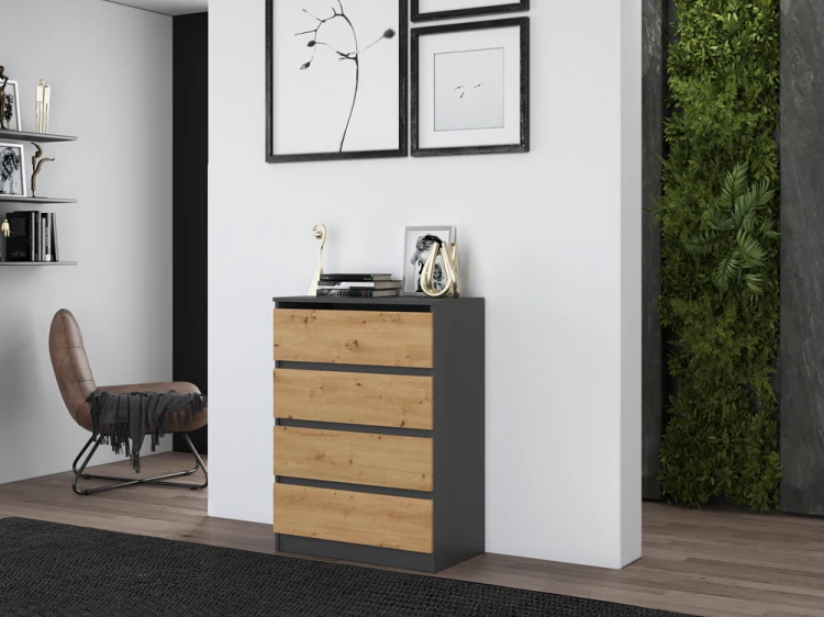 Komoda Malwa M4 z szufladami do salonu 70 cm antracyt/dąb artisan